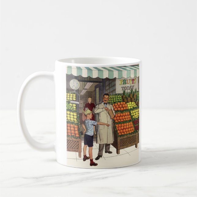 Vintage Business, Fruktställ med Grocer och Boy Kaffemugg (Vänster)