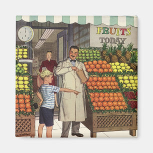 Vintage Business, Fruktställ med Grocer och Boy Magnet