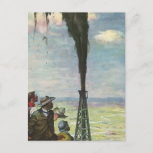 Vintage Business, Gushing Oil well med arbetare Vykort