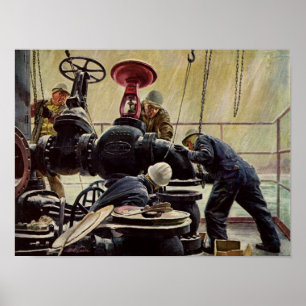 Vintage Business, Oil Platform on Ocean Poster