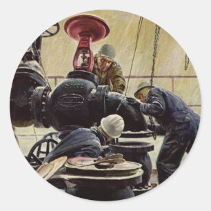 Vintage Business, Oil Platform on Ocean Runt Klistermärke