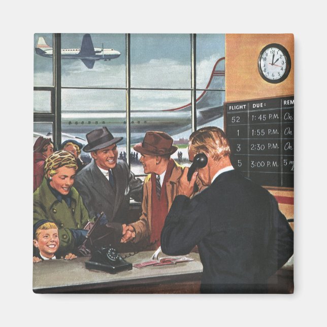 Vintage Business, People at Airline Biljett Counte Magnet (Framsidan)