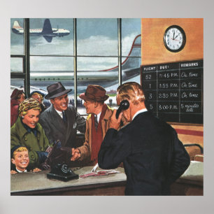 Vintage Business, People at Airline Biljett Counte Poster