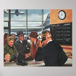 Vintage Business, People at Airline Biljett Counte Poster