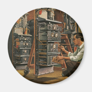 Vintage Business Radio Tekniker Reparerar Utrustni Magnet