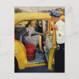 Vintage Business, Taxi Cab Driver Woman Passenger Vykort