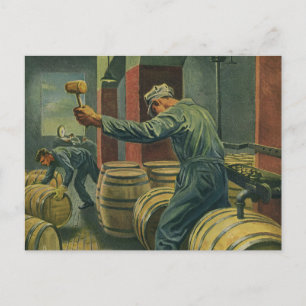 Vintage Business, Vin Skapar Corking Vin Barrels Vykort