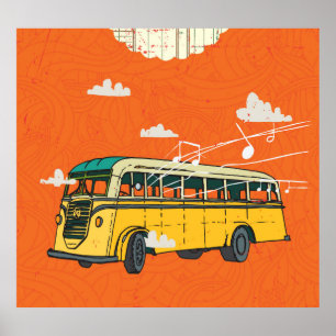 Vintage Buss: Clouds Struktur Bakdroppe Poster