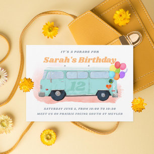 Vintage Buss Retro 70-årsjubileum födelsedag Parad Inbjudningar