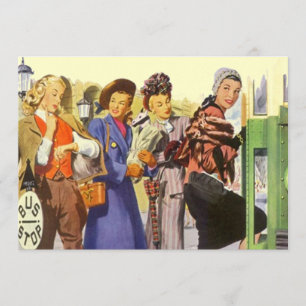 Vintage Buss Stoppa BFF Retro Gal Pals-inbjudan Inbjudningar