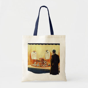 Vintage butik, man som tittar i fönstret tygkasse