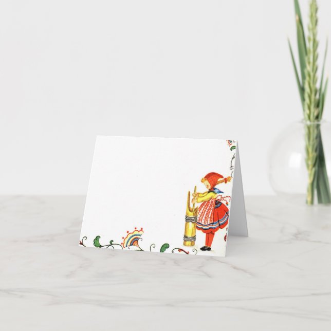 Vintage Butter Churning Girl Card Kort (Framsida)