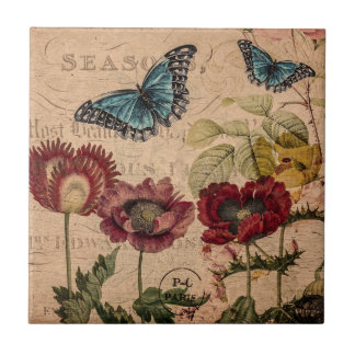 Vintage Butterflies and Flowers French Floral  Kakelplatta