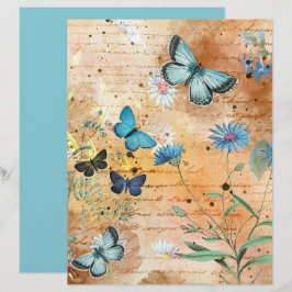 Vintage Butterflies Blommigt Collage Scrapbook Pap
