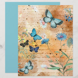 Vintage Butterflies Blommigt Collage Scrapbook Pap