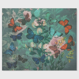 Vintage Butterflies & Flowers Blue Presentpapper