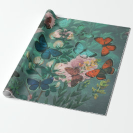 Vintage Butterflies & Flowers Blue Presentpapper