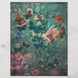 Vintage Butterflies & Flowers Blue Scrapbook Pappe