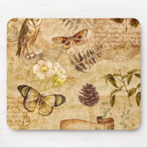 Vintage Butterflies Foliage Blommigt Mouse Pad Musmatta