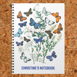Vintage Butterflies Illustration med Namn på en Anteckningsbok