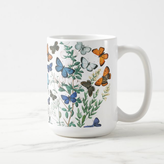 Vintage Butterflies Illustration på ett kaffe Mugg (Höger)