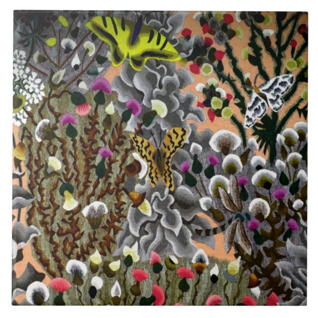 Vintage Butterflies in the willows illustration Kakelplatta (Framsidan)