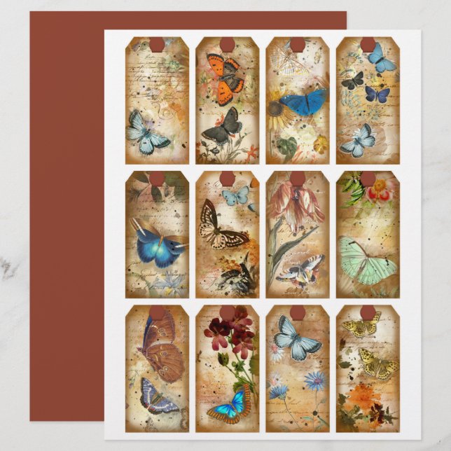 Vintage Butterflies Journal Märkre Scrapbook Pappe (Fram/baksida)