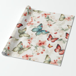 Vintage Butterflies och Blommar Presentpapper