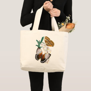 Vintage Butterflies och Blommigt Illustration på Jumbo Tygkasse