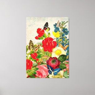 Vintage Butterflies och Flowers Canvastryck
