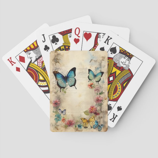 Vintage Butterflies och Flowers Casinokort (Baksidan)
