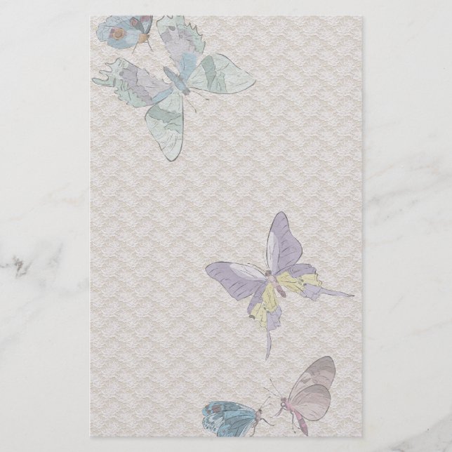 Vintage Butterflies och Snöre Stationary Brevpapper (Framsida)