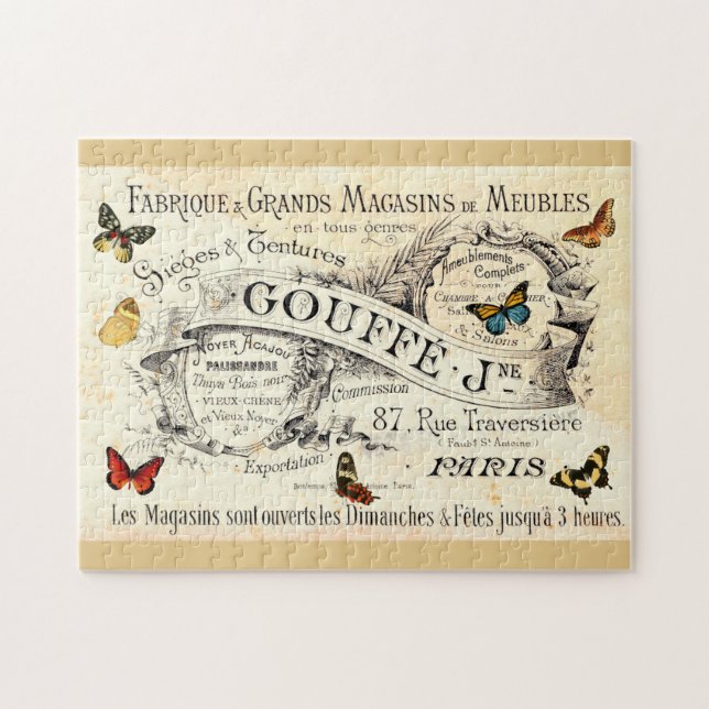 Vintage Butterflies on Fransk Ad Pussel (Horisontell)