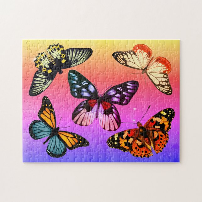 Vintage Butterflies on Rainbow Background Pussel (Horisontell)