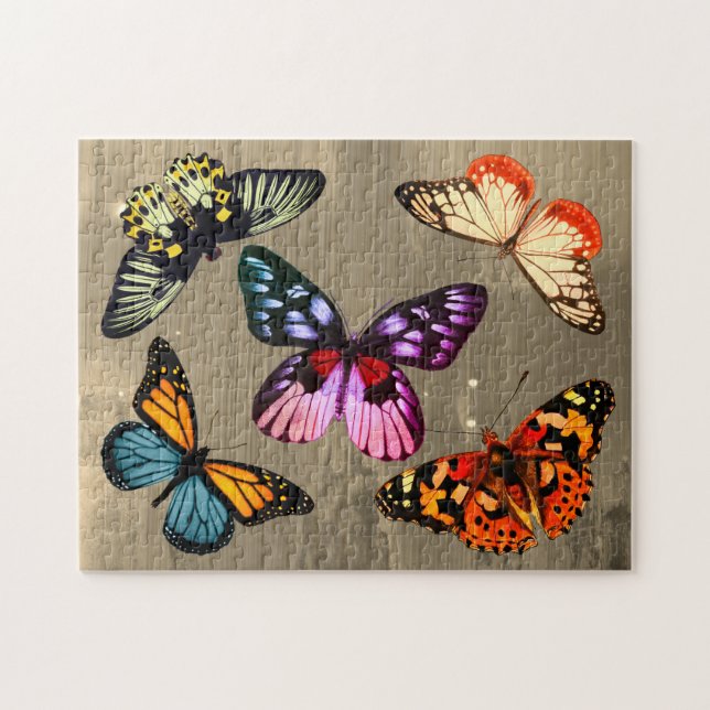 Vintage Butterflies on Sepia Background Pussel (Horisontell)