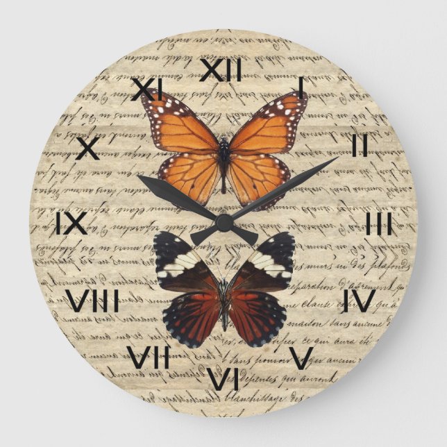 Vintage-butterflies-samling Stor Klocka (Framsida)