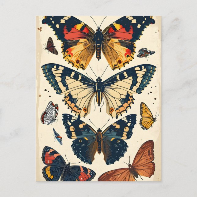 Vintage Butterflies Vykort (Framsida)