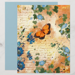 Vintage Butterfly Blåa blommor Scrapbook Papper
