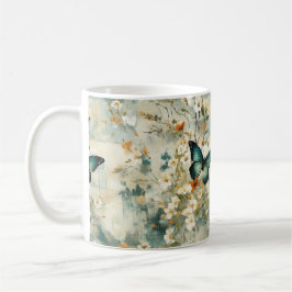Vintage Butterfly Blommigt Kaffemugg