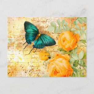 Vintage Butterfly Collage Vykort