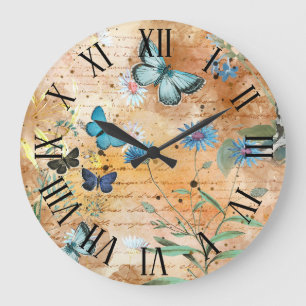 Vintage Butterfly Ephemera Decoupage Stor Klocka