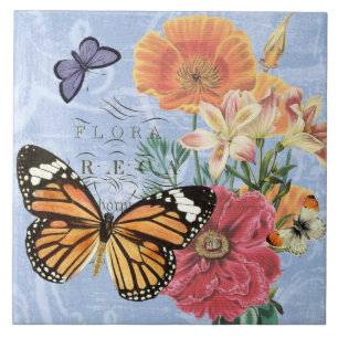 Vintage Butterfly-Flora...panel Kakelplatta