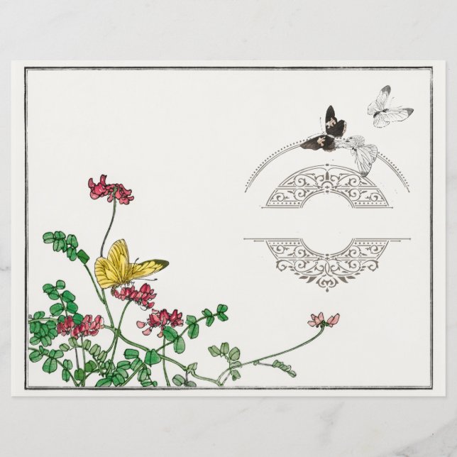 Vintage Butterfly Fransk Ram Journal Rubrik Page (Framsida)