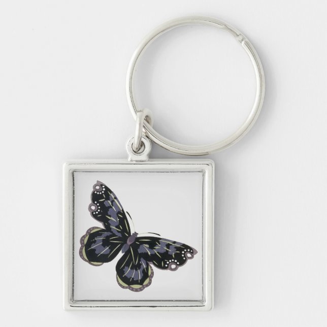 Vintage Butterfly Fyrkantig Silverfärgad Nyckelring (Framsidan)