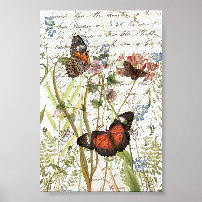 Vintage Butterfly Garden Collage Poster (Framsidan)