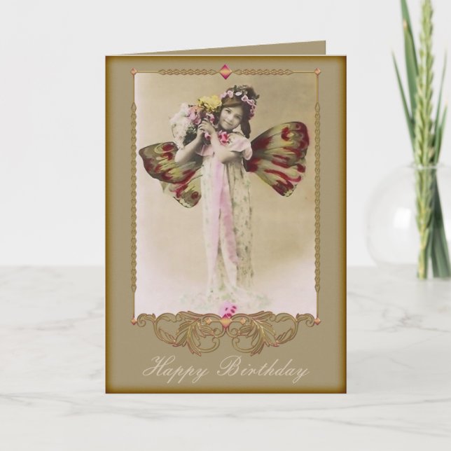 Vintage Butterfly Girl Card Kort (Framsida)