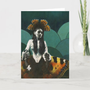 Vintage Butterfly Girl Hälsning Card Tack Kort