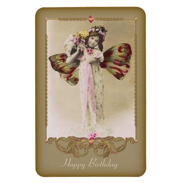 Vintage Butterfly Girl Premium Magnet (Vertikal)