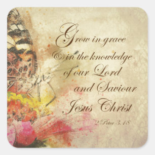 Vintage Butterfly Grow in Grace Bible Verse Fyrkantigt Klistermärke