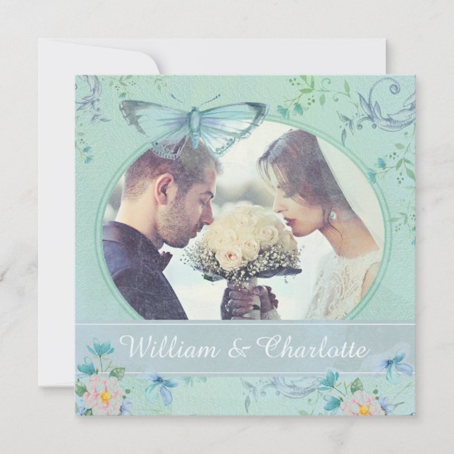 Vintage Butterfly Invitation Custom Photo Inbjudningar (Framsida)